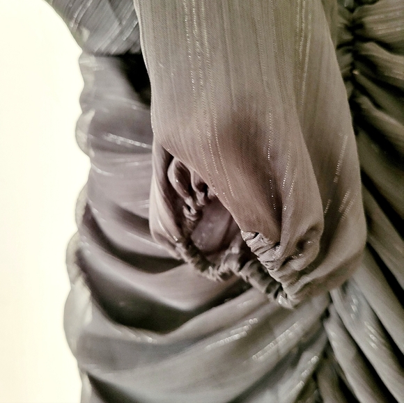 House of Harlow Ruched Mini Dress Lurex Sheer Bishop Sleeve Black Sz 2 - Picture 10 of 15